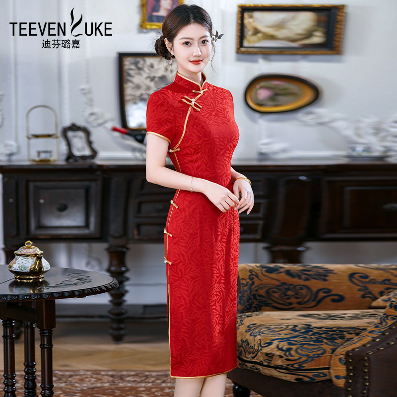 仿真丝旗袍改良版复古民国风高端婚宴妈妈连衣裙女2025年夏季新款