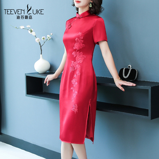 喜婆婆婚宴装 改良旗袍高贵醋酸婚礼妈妈礼服连衣裙女 新款 2022夏季