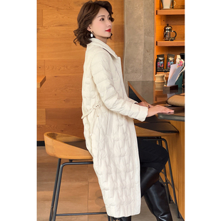 2024新款羽绒服女时尚款冬季宽松韩版保暖外套白鸭绒中长款轻薄款