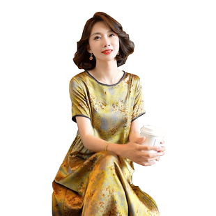 2024年新款杭州真丝连衣裙女大牌气质妈妈碎花桑蚕丝裙子夏季高端