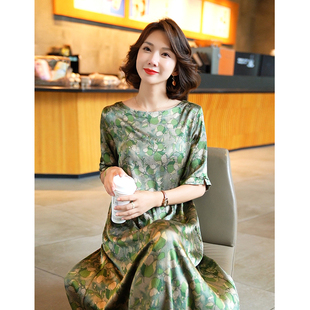 2024年新款夏季大牌杭州桑蚕丝年轻妈妈显瘦裙子韩版真丝连衣裙女