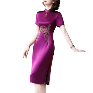 2023年夏季新款喜婆婆参加婚礼改良旗袍女气质优雅婚宴礼服连衣裙