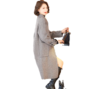 清仓处理秋冬毛呢外套女中长款羊毛呢大衣修身千鸟格子双面呢妈妈
