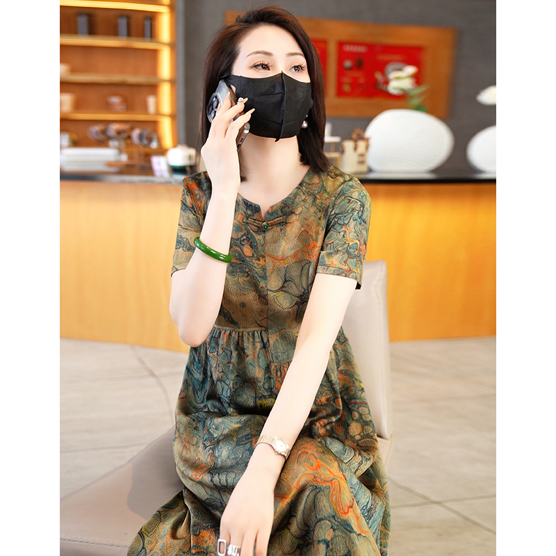 真丝桑蚕丝连衣裙女2025夏季新款气质显瘦杭州印花丝绸裙子中长款