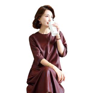 2025年新款香云纱夏季杭州真丝连衣裙桑蚕丝红云纱中年妈妈裙子女