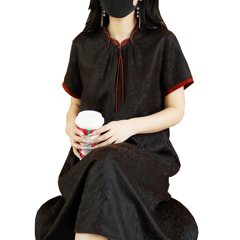 迪芬璐嘉复古中国风真丝连衣裙女