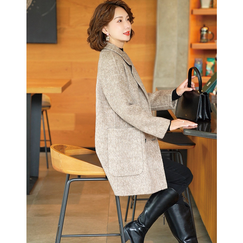 毛呢外套女2024秋冬新款韩版休闲小个子西装桑蚕丝羊毛双面呢大衣