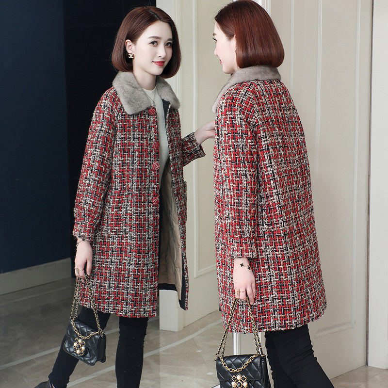 迪芬璐嘉羊毛粗花呢韩版格子大衣