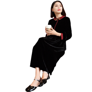 2023秋季气质裙子新款真丝桑蚕丝妈妈时尚丝绒连衣裙女显瘦中国风