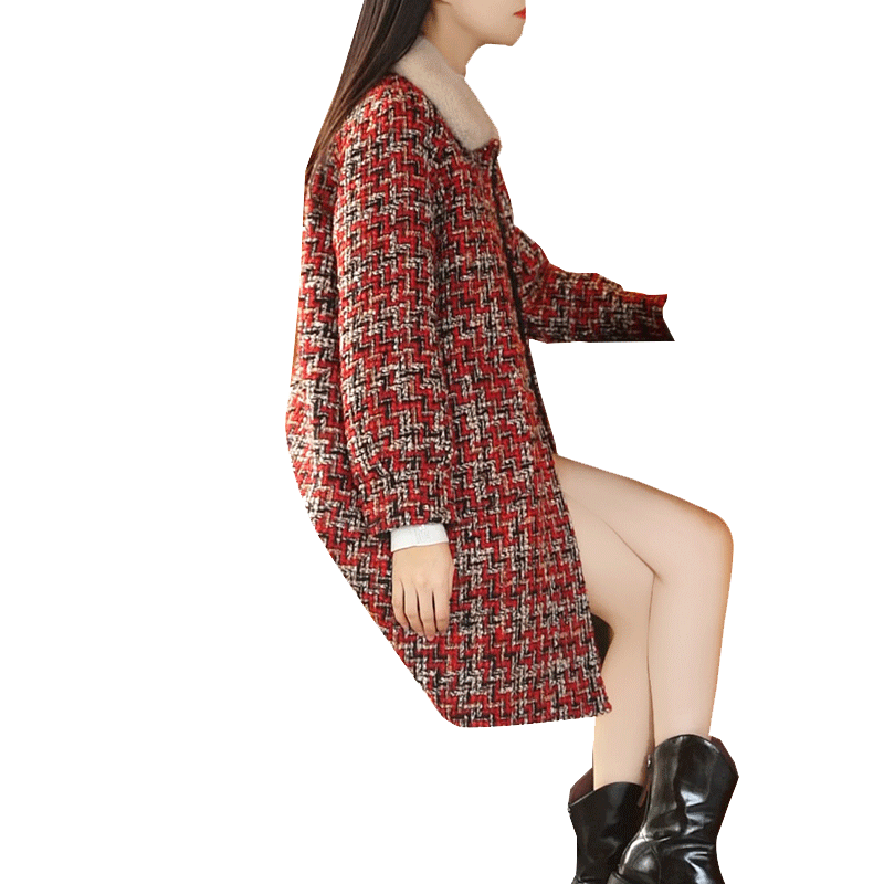 迪芬璐嘉韩版粗花呢白鸭绒大衣女