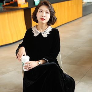 2026年春季新款真丝丝绒连衣裙洋气妈妈桑蚕丝优雅裙子女高端显瘦