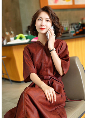 杭州真丝香云纱连衣裙女气质妈妈桑蚕丝红云纱裙子夏季2024年新款