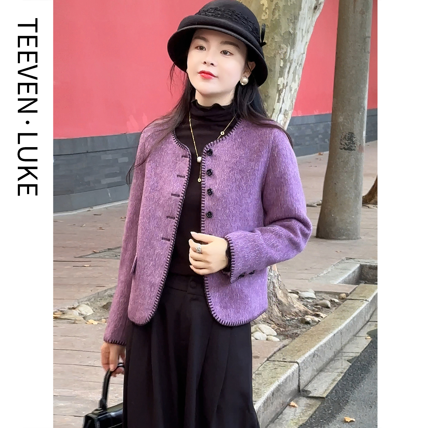 迪芬璐嘉双面呢羊毛大衣气质