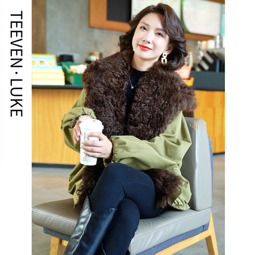 皮毛一体领鹅绒外套羽绒服