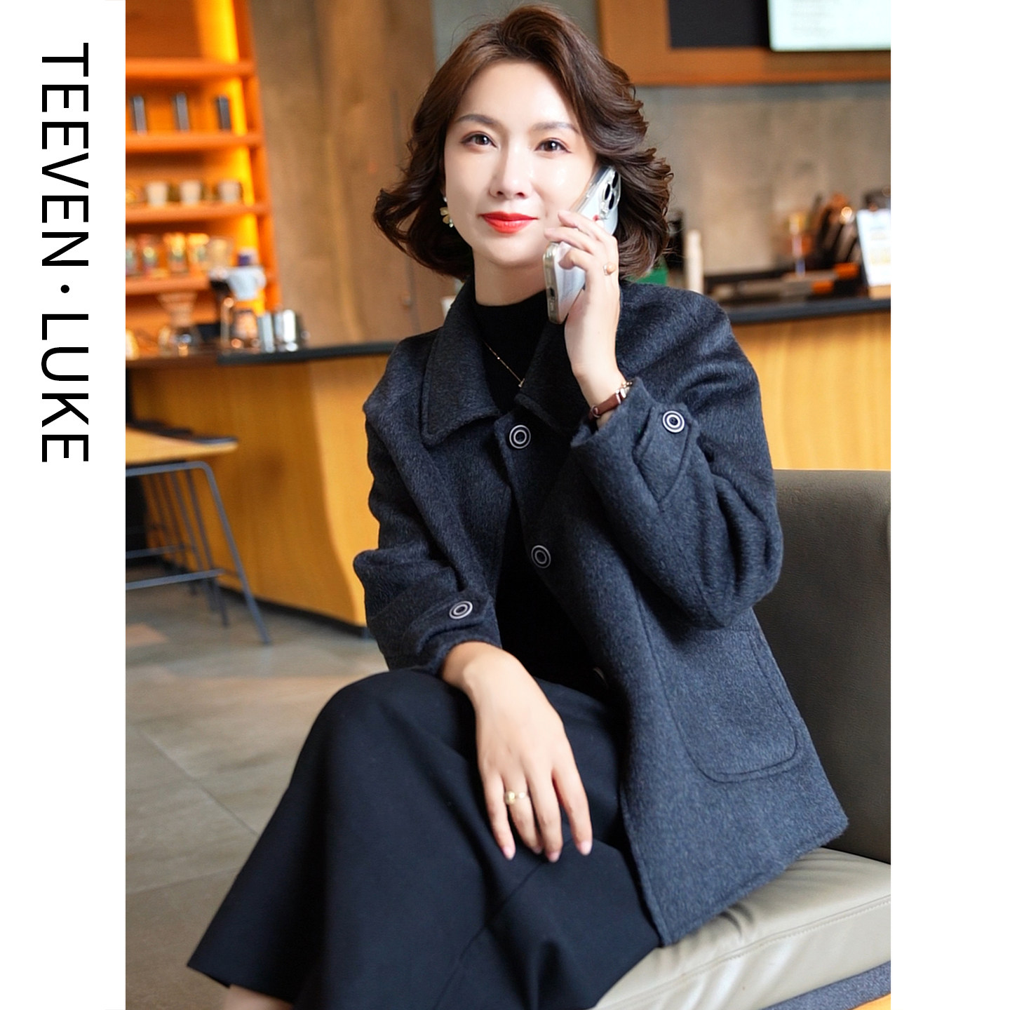 迪芬璐嘉双面呢羊毛大衣气质