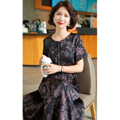 2025年夏季新款杭州丝绸真丝连衣裙女妈妈高端桑蚕丝显瘦大牌裙子