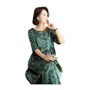真丝杭州高端连衣裙女夏季2025新款桑蚕丝时尚连衣裙妈妈中年气质