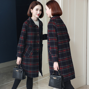 秋冬季 羊毛呢子高级感双面呢大衣女长款 格子毛呢外套韩版 2023新款