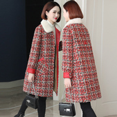 粗花呢羽绒服保暖加厚水貂毛领毛呢大衣2021冬季 新款 白鹅绒外套女