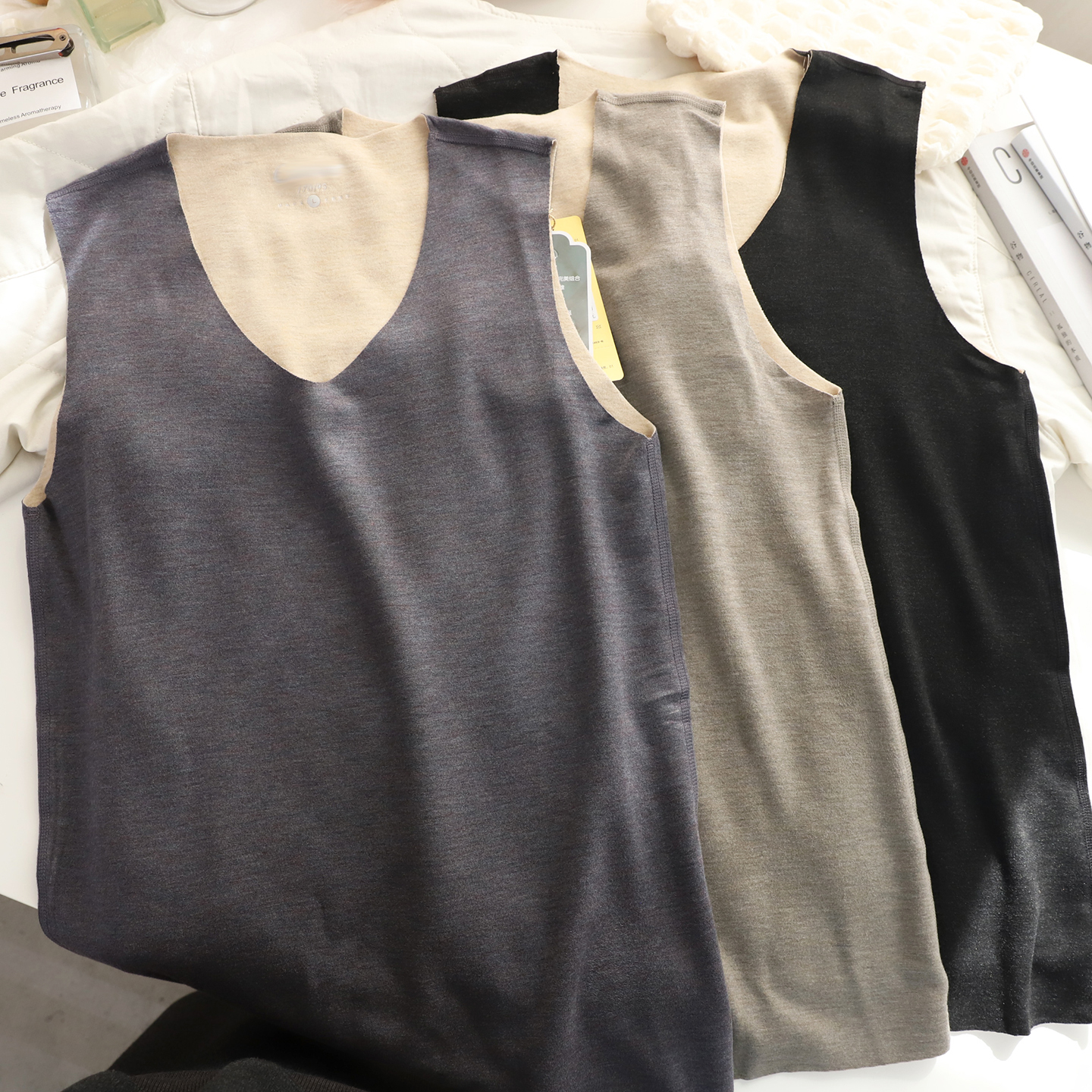 秋冬羊绒蚕丝贴身护肚保暖男背心