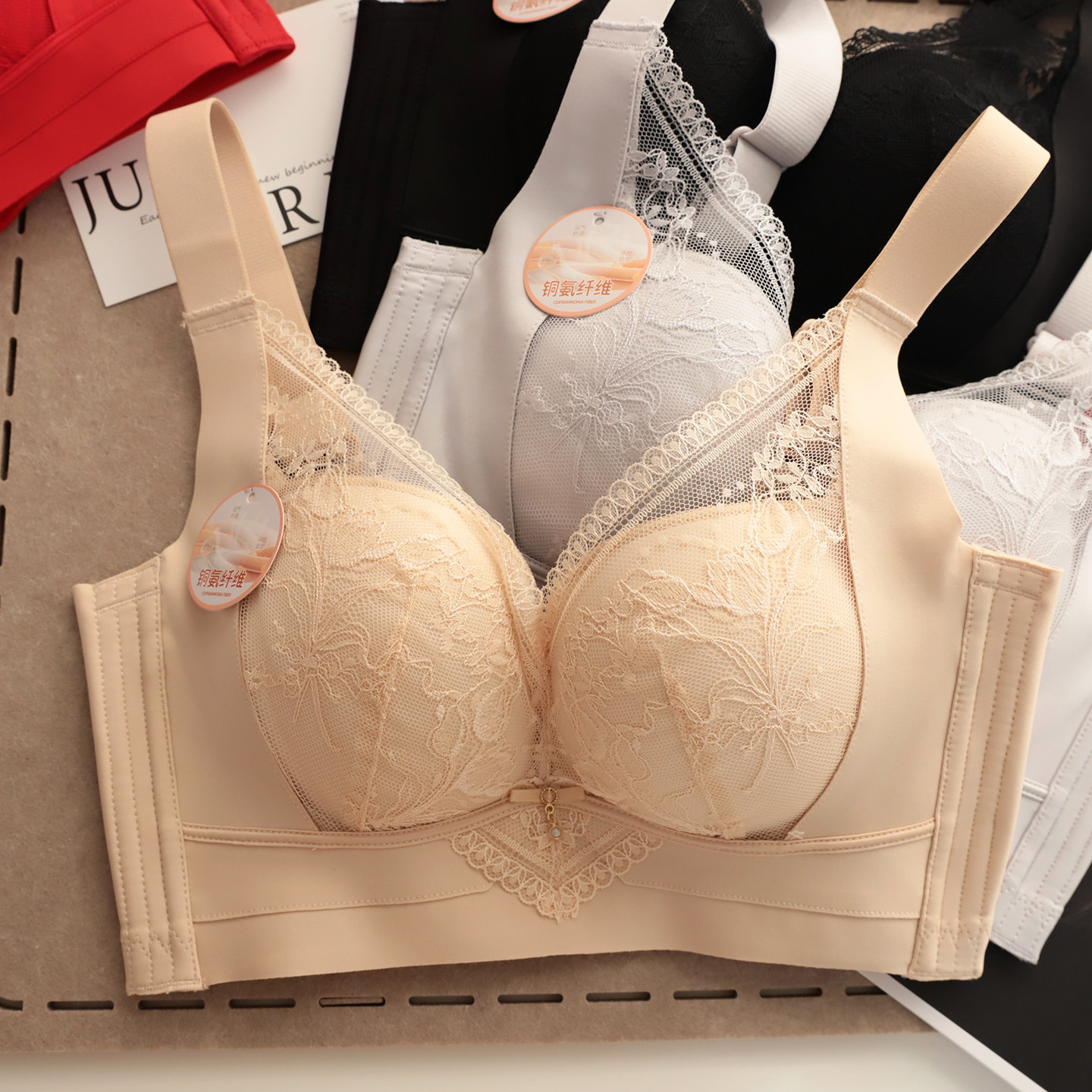 古妃薄款无钢圈聚拢收副乳文胸女