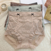 玫瑰蕾丝精致透气轻压收腹包臀不勒薄性感大码 高腰桑蚕丝女士内裤