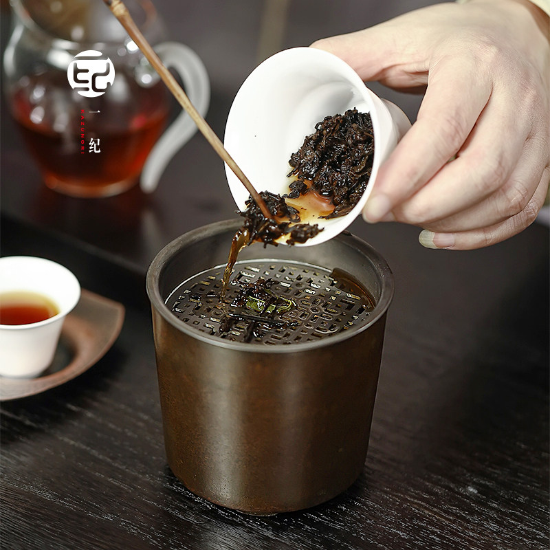 日式手工黄铜茶洗建水茶渣缸带盖家用水洗笔洗水盂功夫茶道零配件