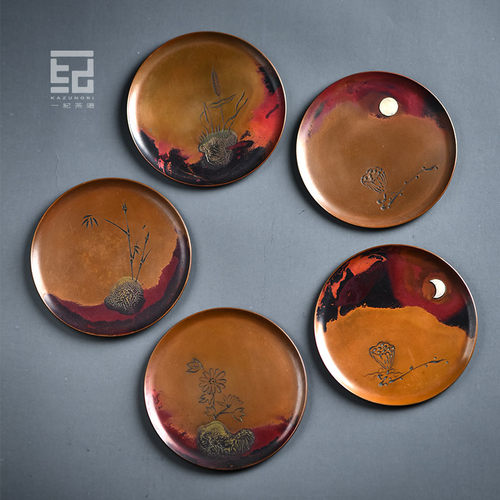 一纪手工鎏银紫铜家用茶杯垫