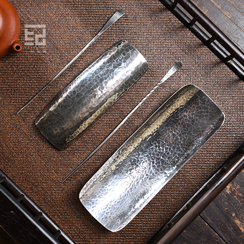 锤纹s999足银二件套禅意风赏茶荷