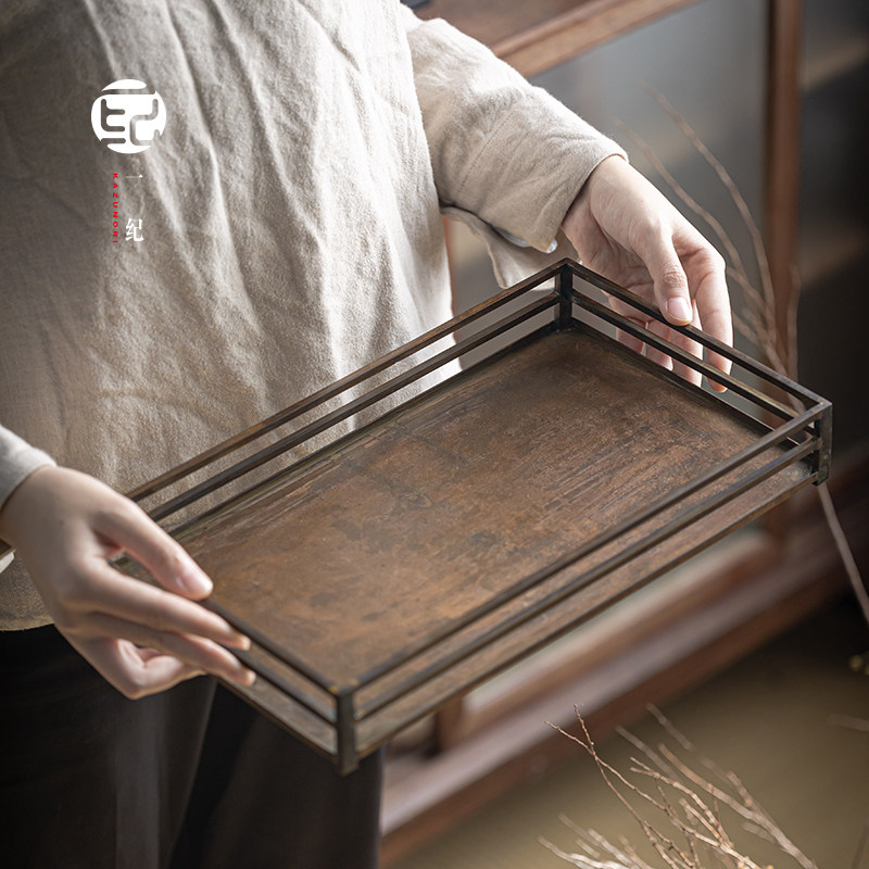 黄铜茶盘 煮茶家用室内放茶杯托盘 长方形下午茶点心盘果盘干泡台