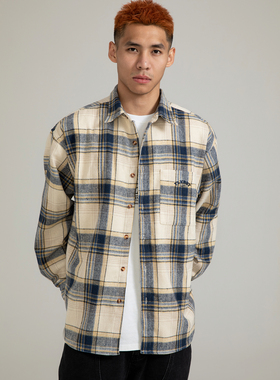 FLYBOY胡来波 美式复古格子衬衫格纹加厚宽松秋冬衬衣外套男秋冬