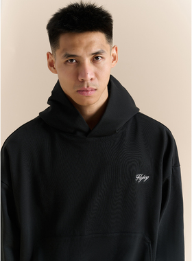 FLYBOY 25秋冬 复古刺绣轻盈透气挺阔下摆收紧训练运动连帽卫衣