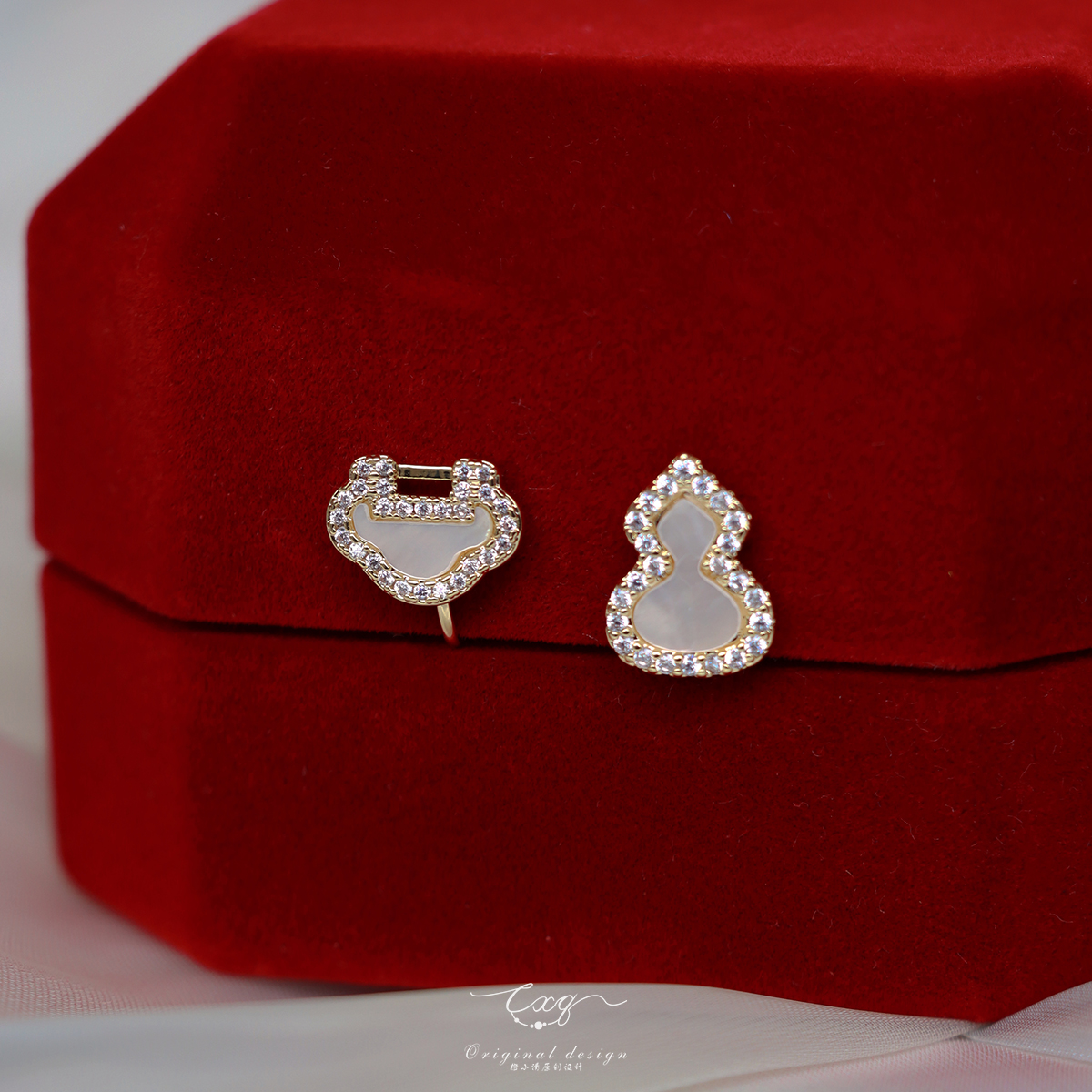 天然贝壳葫芦平安锁新年耳夹