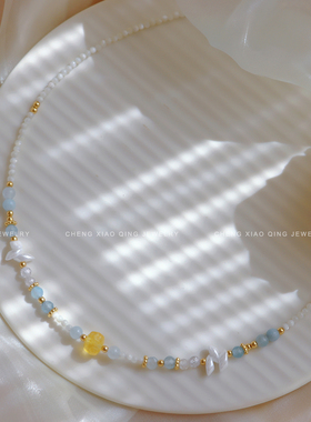 夏日海风 天然贝母彩色多巴胺项链日常百搭 女士锁骨链小众复古