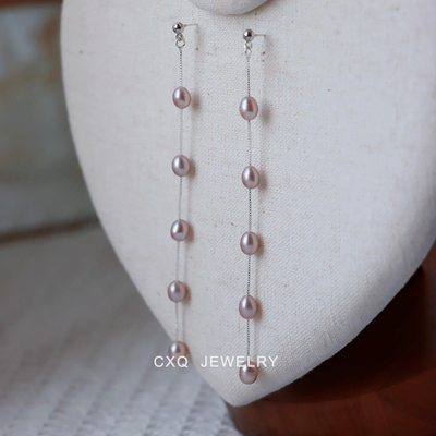 天然紫色珍珠耳环独特漂亮 气质复古长款流苏耳饰高级感耳线耳夹