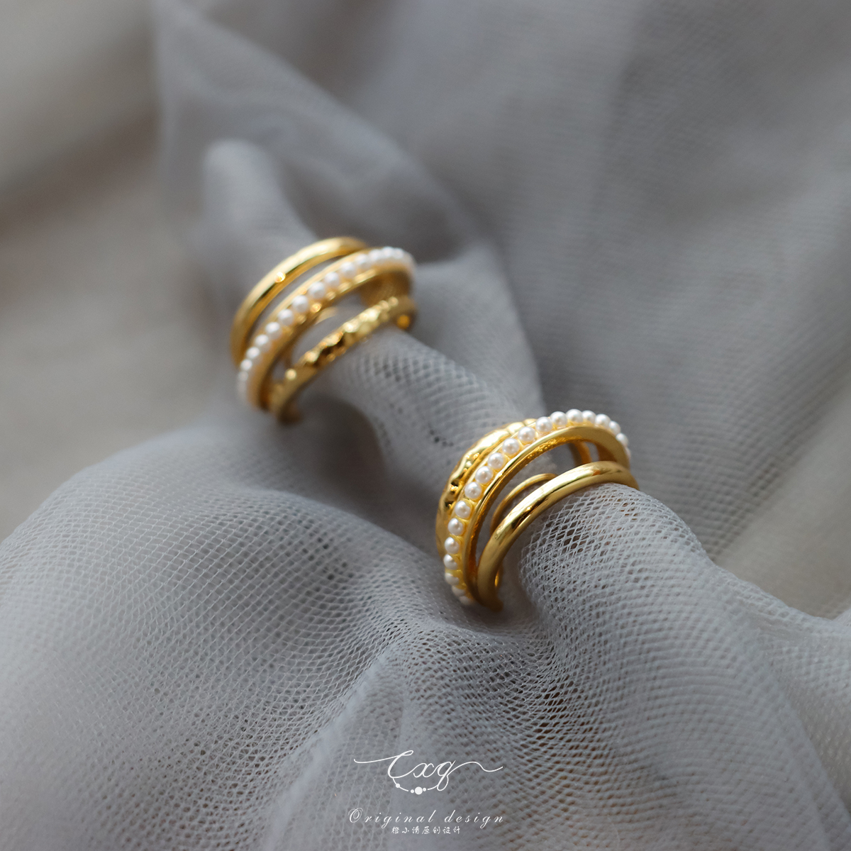 复古港风珍珠蚊香盘耳夹