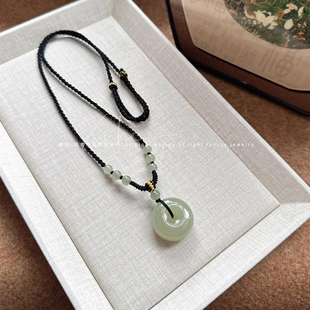 新疆和田玉吊坠平安扣挂坠男女款 冰种天然玉石项链编绳本命年礼物