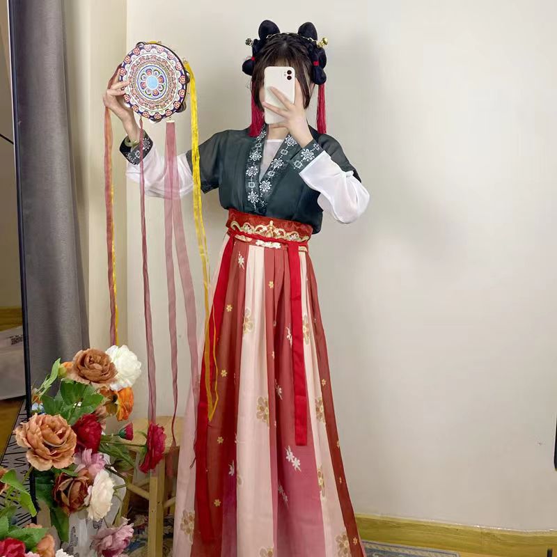 原创女圆领对襟衫唐制汉服唐褙子新款洛依复原齐腰襦裙新