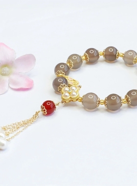 正品烟紫玉髓手串玛瑙手链珠宝珍珠