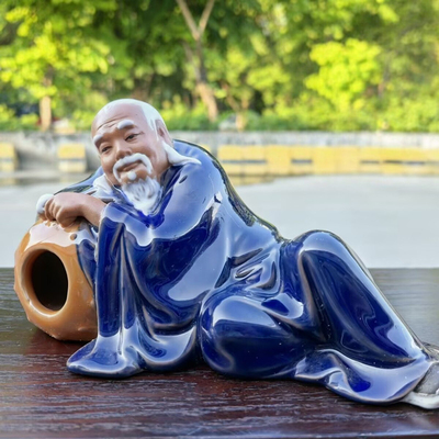 醉酒鱼缸配饰陶瓷人物山水盆景