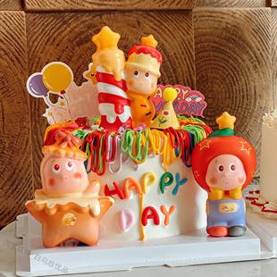 蛋糕装 饰品摆件星星人网红可爱苹果蜡烛儿童生日派对甜品台插件萌