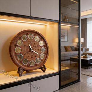 钟表摆件12生肖纪念币收藏收纳创意木质钟表盒送礼钱币盒纪念币表