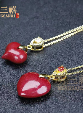 天然朱砂925银卡扣紫金砂爱心吊坠高含量转运项链项圈锁骨链项链