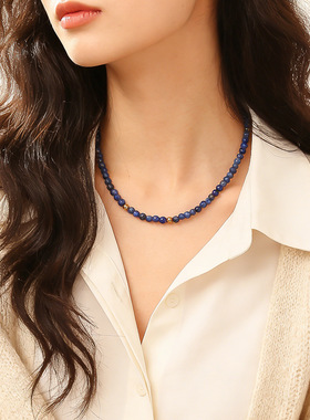 天然青金石蓝色项链女小众设计轻奢感时尚百搭精致锁骨链