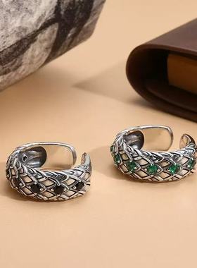 复古个性感绿晶蛇鳞戒指镶嵌男士宝石手饰蛇饰品霸气食指戒指