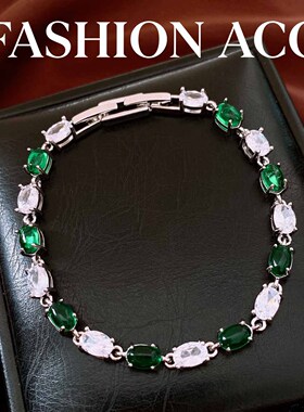 中古vintage锆石椭圆形手链精致时尚感手环潮流百搭小众手饰