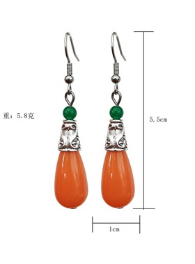 原创新款民族风桔红色水滴耳环长款简约异域风情特色耳坠吸睛配饰