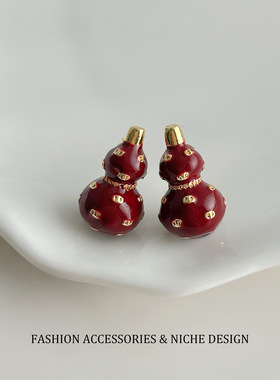 原创时尚精致红色滴油葫芦新款爆款耳钉感气质百搭精美耳饰女
