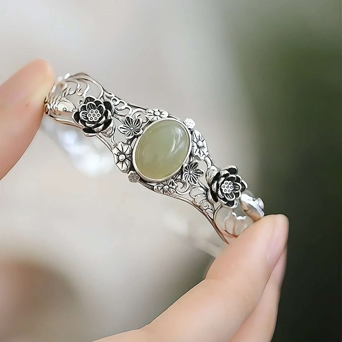 民族风925银复古做旧莲花锦鲤手镯女国风蛋面镂空雕花感手环,饰品/流行首饰/时尚饰品新,手镯,淘宝优惠券,粉丝福利购,淘宝优惠卷