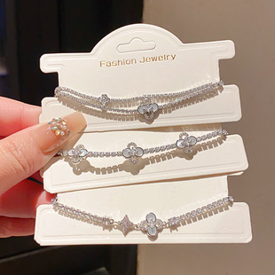 气质饰品女 18k真金电镀锆石圆形花朵手链轻奢感精致手环法式